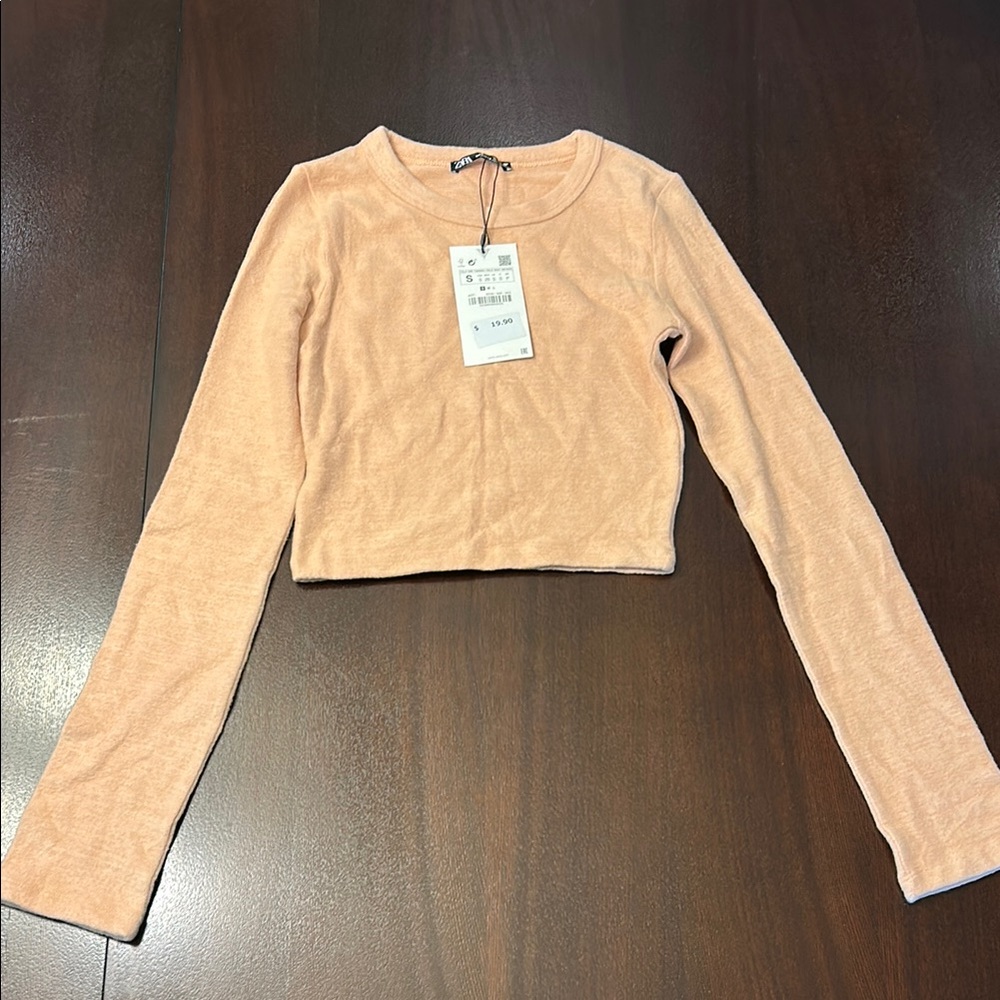 Zara Peach Long Sleeve Crop Top